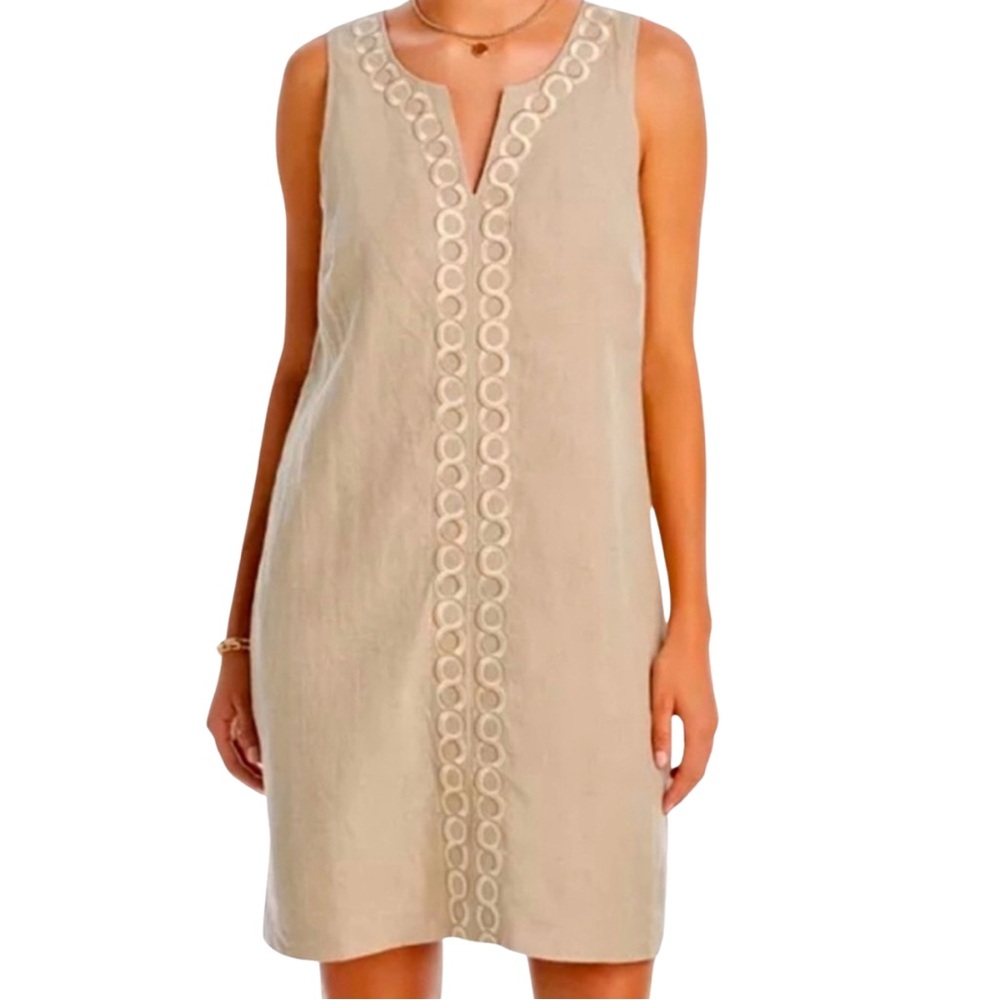 Tommy Bahama Embroidered Linen Shift Dress • Fully Lined • Large • LIKE NEW